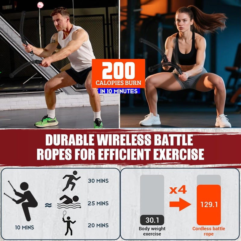 COCTN Weighted Ropeless Battle Ropes, Heavy Duty Portable Cordless Battle Ropes for Home Gym with Poster, Workout Exercise Rope for Strength Building, HIIT and Low-Impact Aerobic Training for Men & Women - Image 3